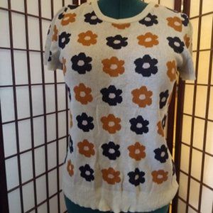 Short sleeves floral print cotton sweater